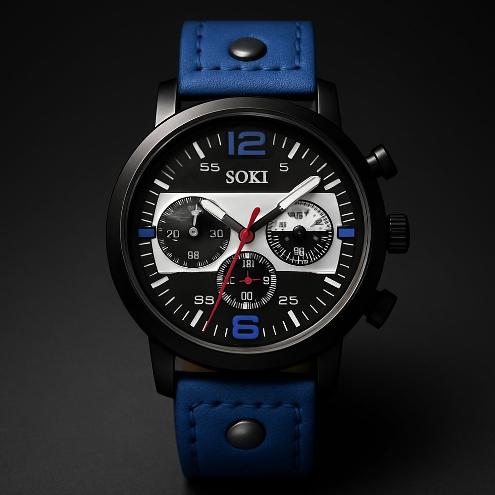 Stylish Men's Business Quartz Watch - Blue/Brown